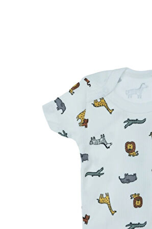 Oppland Erkek Bebek Zıbın Badi Yarım Kollu  %100 Pamuk Kumaş Baskılı Çıtçıtlı Yeni Doğan