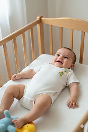 Oppland Bebek Zıbın Badi Kısa Kollu %100 Pamuk Kumaş Düz Çıtçıtlı Yeni doğan