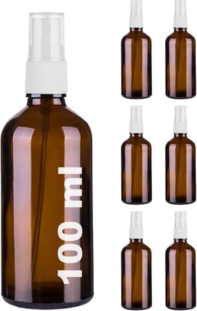 Afracam Amber 100 ml Plastik Kapaklı Beyaz Sprey Fısfıs Kolonya Dezenfektan Cam Şişe 6 Adet