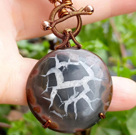 2224 Septarian Tibet Akik Kaplangözü Mercan el yapımı kolye