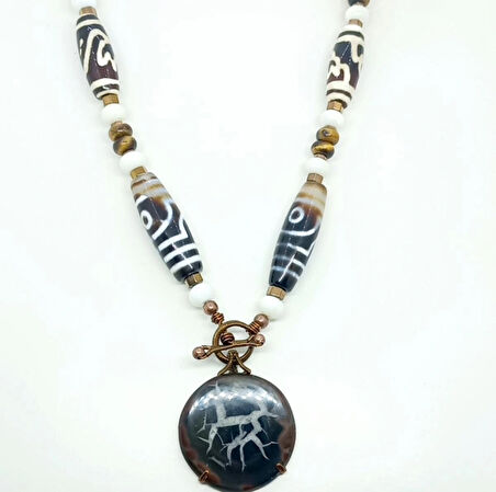 2224 Septarian Tibet Akik Kaplangözü Mercan el yapımı kolye