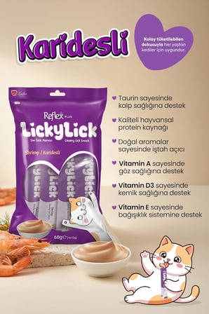 Reflex Plus Lickylick Karidesli Sıvı Ödül Maması 60 g (4 x 15 g)