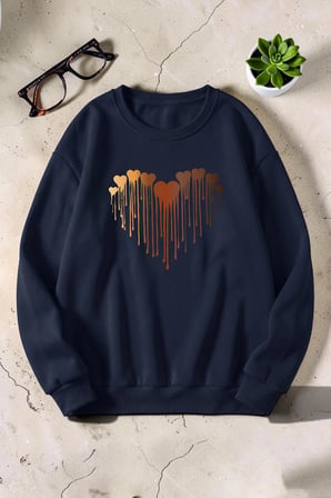 Unisex Eriyen Kalpler Baskılı Bisiklet Yaka Sweatshirt