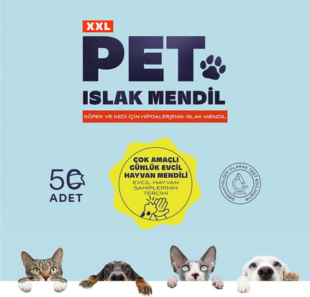 Köpekler ve Kediler için Evcil Hayvan Mendilleri, Nazik Bakım ve Temizlik Mendilleri, Patiler, Tüyler ve Yüz için Güvenli, Günlük Kullanıma Uygun, Parfümsüz ve Paraben İçermez, 50 Adet
