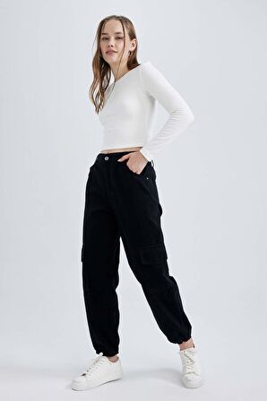 DeFacto Coool Gabardin Jogger Pantolon Basic Düz Normal Bel Kargo Cepli B0454AX23AUBK27