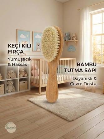 Bambu Bebek Saç Fırçası, Yumuşak Keçi Kılı Fırça, Bambu Sap Kısmı Tamamen Doğal Materyal, Bebek Bakımı İçin Hem Sürdürülebilir Hem Nazik Fırça