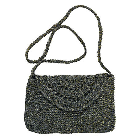 Uretti - Öznur 7392 2084 El Örgüsü Simli Kağıt İp Çapraz Çanta / 33 cm x 22 cm