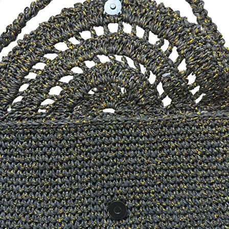 Uretti - Öznur 7392 2084 El Örgüsü Simli Kağıt İp Çapraz Çanta / 33 cm x 22 cm