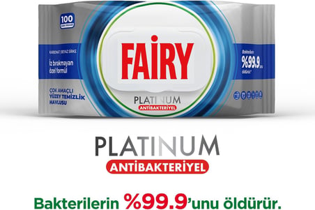 Fairy Platinum Antibakteriyel Yüzey Temizlik Havlusu 100 Yaprak | Beyaz Sirke &amp; Karbonat | 48 Saat Temizlik Etkili | İz Bırakmayan Formül