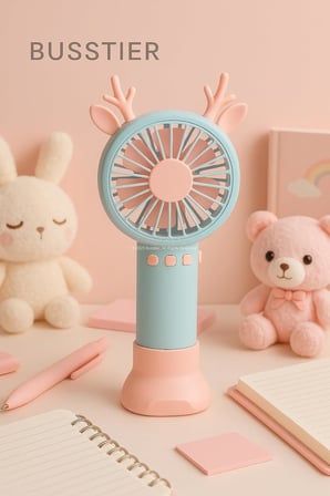 Geyik Boynuzlu Mini El Fanı, 20 cm Taşınabilir Şarjlı Masaüstü Fan, Tek Kademeli Hız, Kompakt Fan Tasarımı, 7 cm Çaplı Vantilatör, USB Şarjlı, Çocuklar İçin Uygun