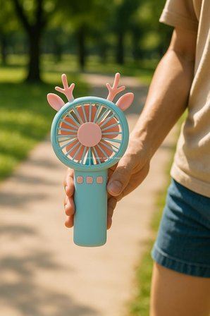 Geyik Boynuzlu Mini El Fanı, 20 cm Taşınabilir Şarjlı Masaüstü Fan, Tek Kademeli Hız, Kompakt Fan Tasarımı, 7 cm Çaplı Vantilatör, USB Şarjlı, Çocuklar İçin Uygun