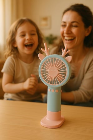 Geyik Boynuzlu Mini El Fanı, 20 cm Taşınabilir Şarjlı Masaüstü Fan, Tek Kademeli Hız, Kompakt Fan Tasarımı, 7 cm Çaplı Vantilatör, USB Şarjlı, Çocuklar İçin Uygun
