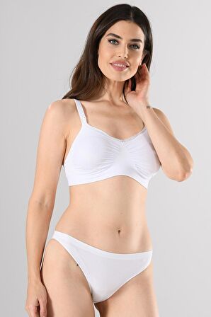 Miss Fit Kadın V Yaka Emzirme Sütyeni Beyaz Örme Seamless Dikişsiz Soft Basic 11036