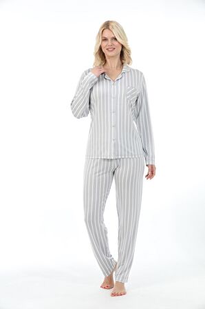 Etoile Bambu, Uzun Kol, Çizgili Kadın Pijama Takımı