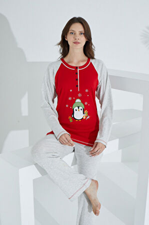 Etoile Pamuklu Kadın Pijama Takımı Kırmızı