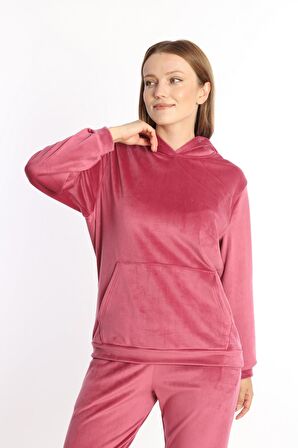 Etoile Soft Kanguru Cepli Kapşonlu Kadife Kadın Eşofman Takımı