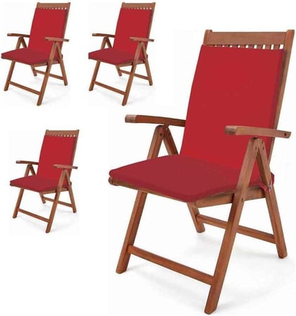 Bahçe Balkon Salon Kırmızı Sandalye Minderi (arkalıklı) 4 Lü