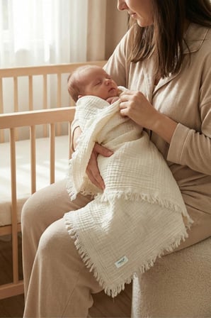 HAMUR Bebek Muslin Pıke 85x100 cm Ekru%100 Pamuklu