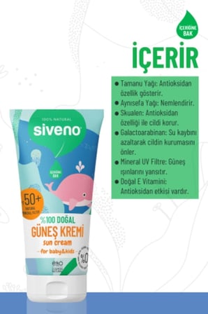 Siveno Bebek Güneş Kremi Leke Karşıtı Antioksidan Nemlendirici Bitkisel Vegan Uva Uvb Spf50+ 50 Ml