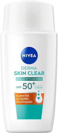 SPF50 Derma Skin Clear Sivilce Karşıtı Gündüz Yüz Kremi 40 ml,Matlaştırıcı,Makyaj Bazı,Karnitin,Gliserin,Niasinamid,Hafif Formül