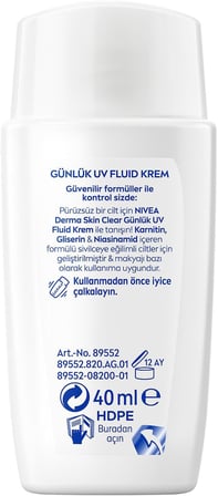 SPF50 Derma Skin Clear Sivilce Karşıtı Gündüz Yüz Kremi 40 ml,Matlaştırıcı,Makyaj Bazı,Karnitin,Gliserin,Niasinamid,Hafif Formül