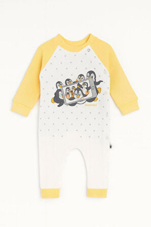 penguen baskılı patiksiz wafle tulum