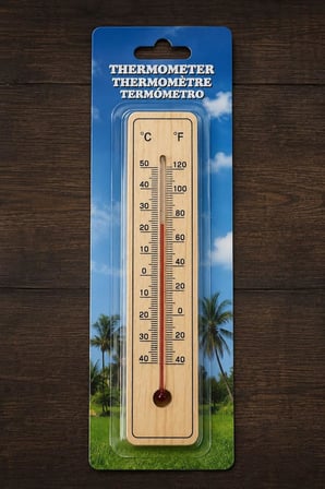 Ahşap Analog Duvar Termometresi, °C ve °F Çift Ölçekli, İç ve Dış Mekan Kullanımına Uygun, Kolay Asılabilir