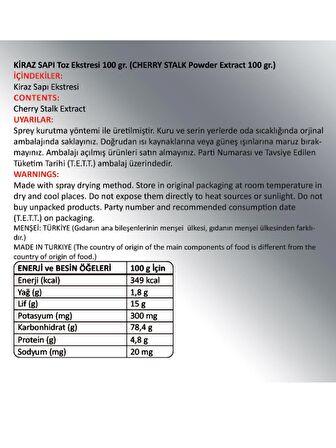 Kiraz Sapı Toz Ekstresi 100 Gr. Cam Kavanoz