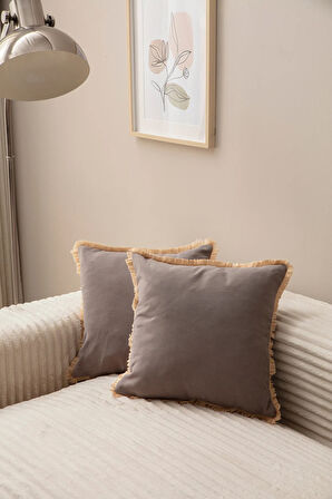 Swita Home Gri Rengi Saçaklı Tek Renk 43X43 Kırlent Kılıfı