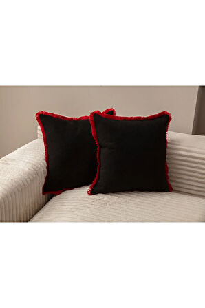 Swita Home Siyah Rengi Saçaklı Tek Renk 43X43 Kırlent Kılıfı