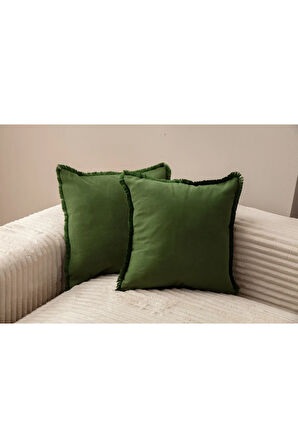 Swita Home Yeşil Rengi Saçaklı Tek Renk 43X43 Kırlent Kılıfı
