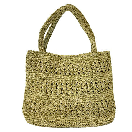 Uretti - Öznur 7392 0844 El Örgüsü Simli Kağıt İp Omuz Çantası / 38 cm x 30 cm