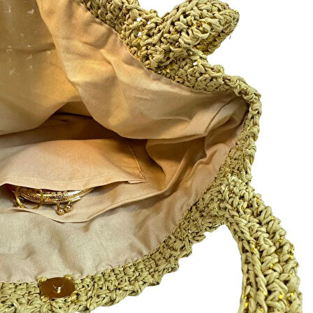 Uretti - Öznur 7392 0844 El Örgüsü Simli Kağıt İp Omuz Çantası / 38 cm x 30 cm