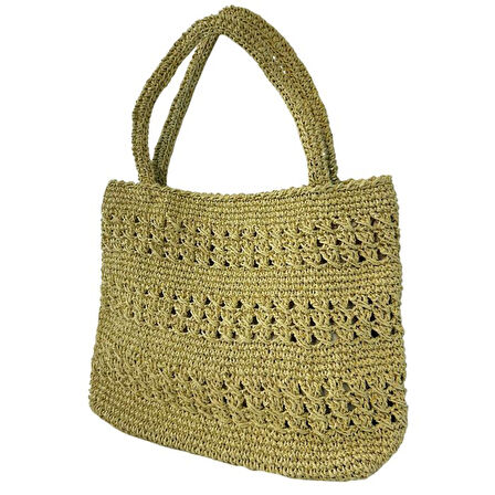 Uretti - Öznur 7392 0844 El Örgüsü Simli Kağıt İp Omuz Çantası / 38 cm x 30 cm