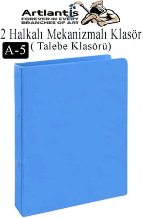 2 Halkalı Klasör 1 Adet A5 PVC Öğrenci ve Ofis Tipi Evrak Sunum Klasörü İç Cepli Otomatik Mekanizmalı Büro Okul Arşivle Açık Mavi