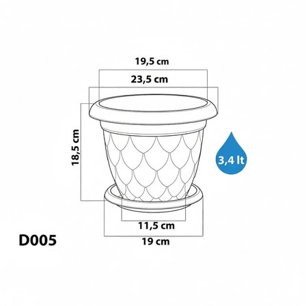 Omnipazar SO-D005 Damla Desen Tabaklı Saksı Takımı 3.4 Litre No:5
