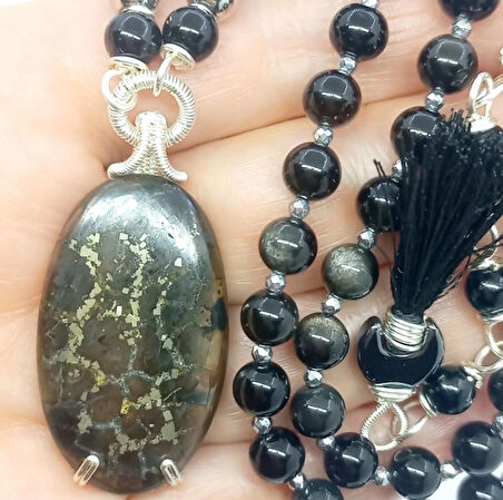 2230 Septarian Obsidyen el yapımı kolye