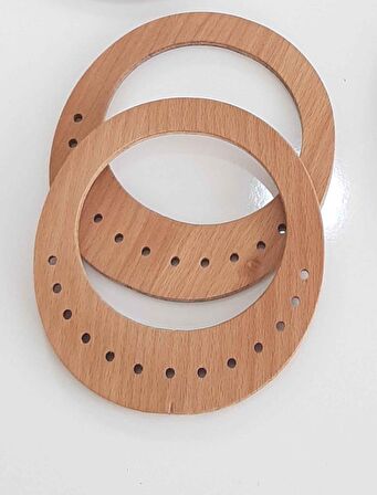16.5x15 cm, açık renk oval  delikli  ahşap çanta sapı