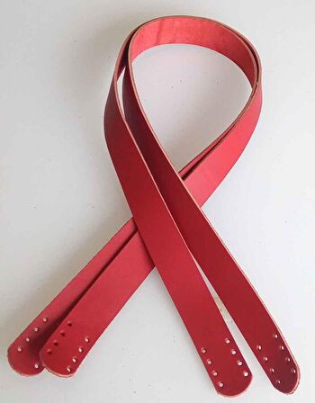 Kırmızı   renk gerçek deri 70x2.3 cm çift  sap