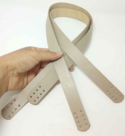 Krem renk  gerçek deri 70x2.3 cm çift  sap