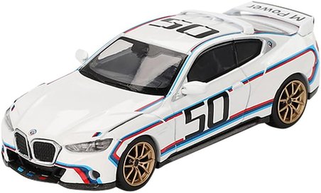 3.0 CSL # 50 Beyaz Mavi ve Kırmızı Çizgili ve Altın Tekerlekler Limited Edition 1/64 Diecast Model Araba MGT00863