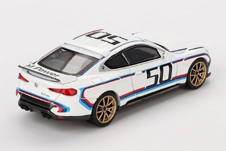 3.0 CSL # 50 Beyaz Mavi ve Kırmızı Çizgili ve Altın Tekerlekler Limited Edition 1/64 Diecast Model Araba MGT00863