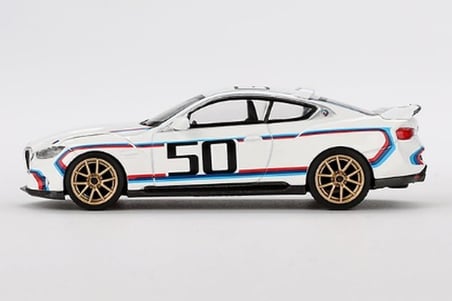 3.0 CSL # 50 Beyaz Mavi ve Kırmızı Çizgili ve Altın Tekerlekler Limited Edition 1/64 Diecast Model Araba MGT00863