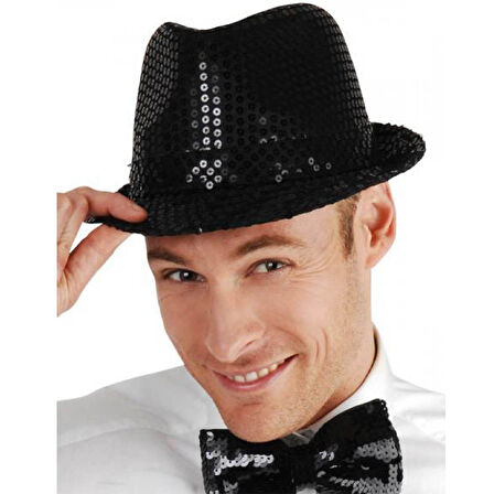 Disko Star Siyah Payetli Fötr Şapka Yetişkin Boy TdrTR