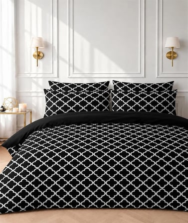 More Home Tek  Kişilik Yorgan Kılıfı+ Yastık Kılıfı ( Çarşafsız ) Motif Desen Siyah Beyaz