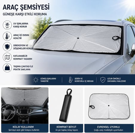 Katlanabilir Araç Ön Cam Güneşlik Şemsiyesi UV Korumalı