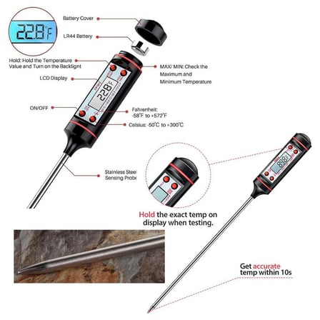 SOGUD Dijital Gıda Termometresi – Hızlı Okuma Mutfak Termometresi, Paslanmaz Çelik Prob, LCD Ekran, -50°C ~ 300°C Ölçüm Aralığı, Et Süt Yağ Şeker BBQ ve Fırın İçin Hassas Termometre