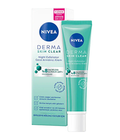 98756 NIVEA DERMA SKIN CLEAR NIGHT EXFOLIATOR GECE ARINDIRICI KREM 2 ADET