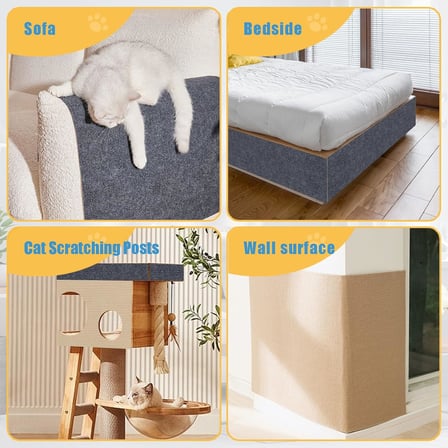 Kendinden Yapışkanlı Kedi Tırmalama Matı, 99 cm x 30 cm Kedi Scratcher Halı, Koltuk Mobilya Duvarı için Kedi Çizilmeye Koruyucular, Çizilmez Mobilya Koruyucu, Kanepe için Çiviler Dahil (Gri,