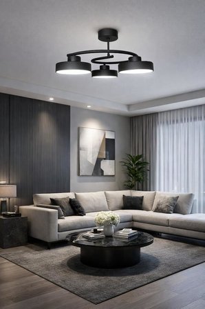 Dönence Led Siyah Renk Modern Tasarım Enerji Tasarruflu Üç Renk Işık Ledli Dekoratif Avize Salon Yemek Odası